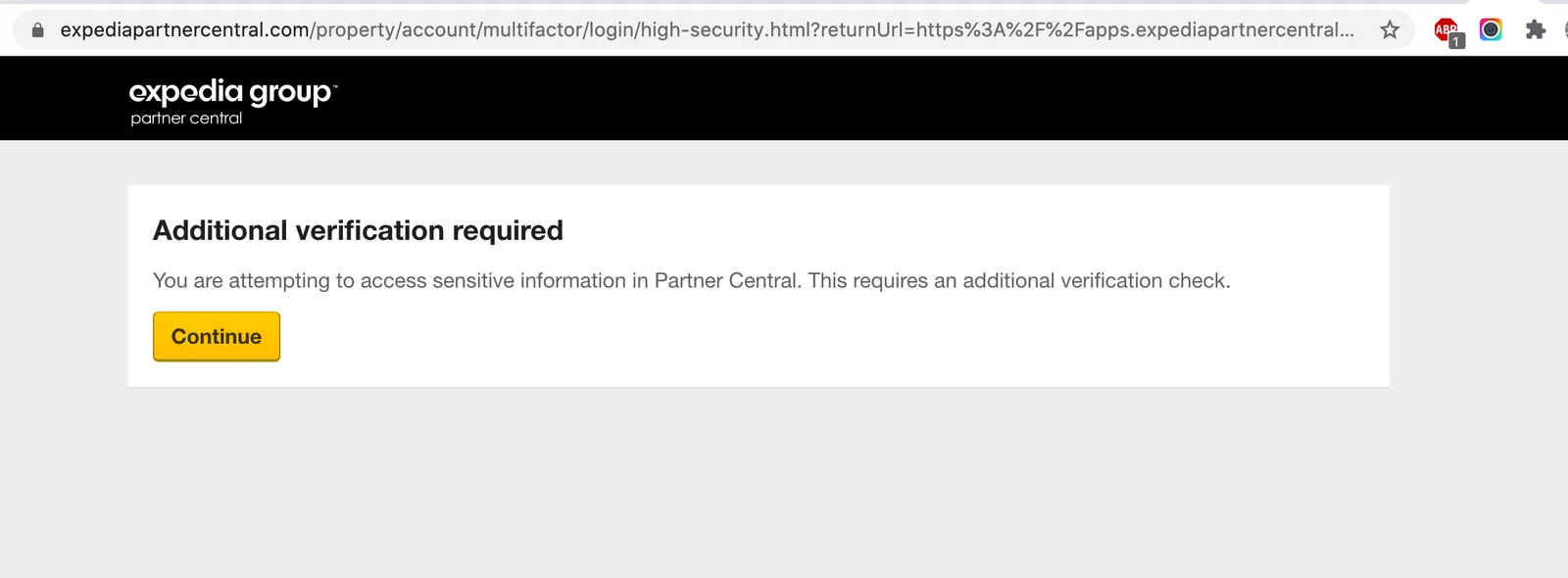Expedia asks for an extra verification before it shows Connectivity settings.
