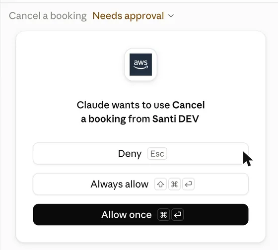 Claude's own approval prompt before it uses Santara AI.