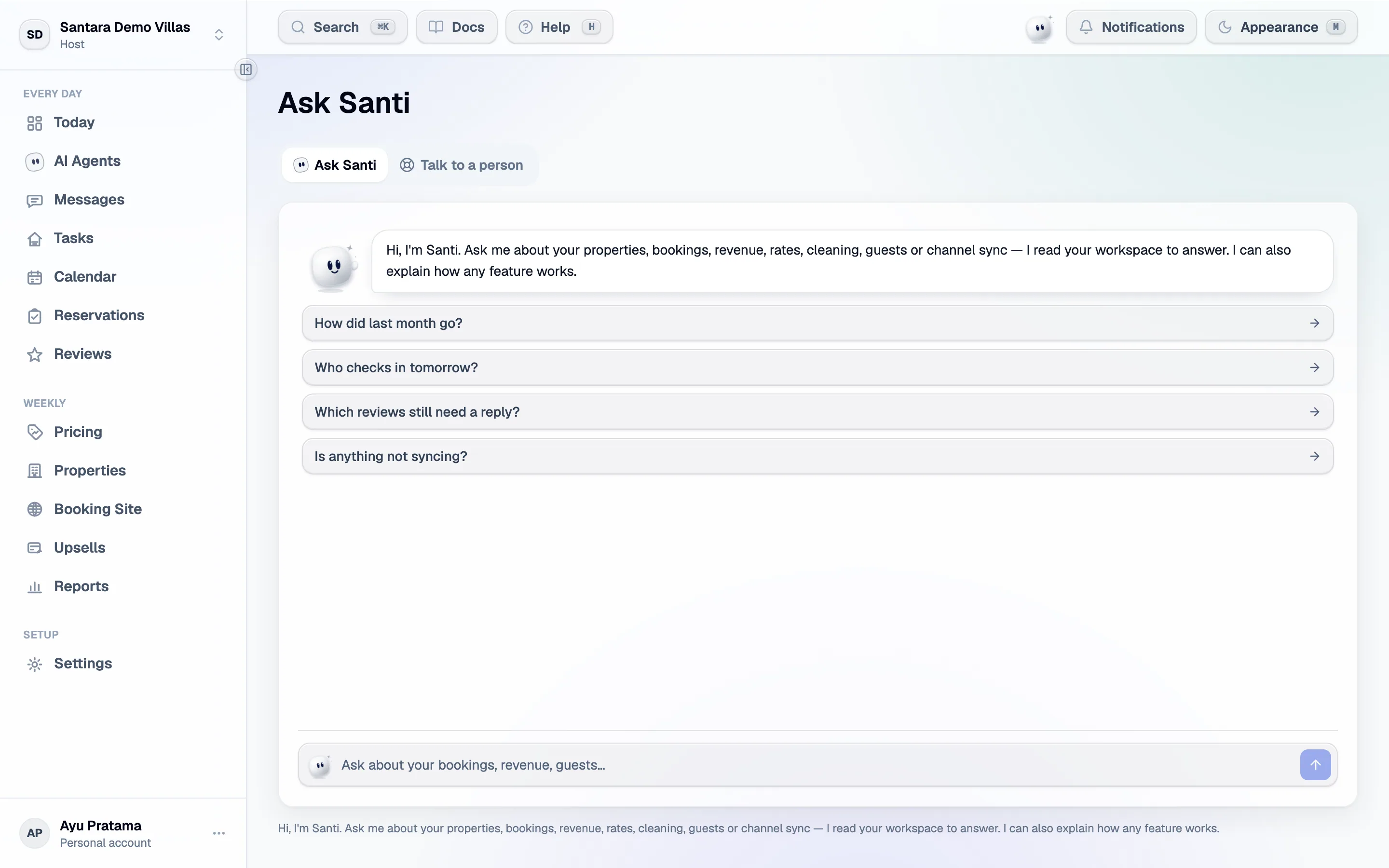Ask Santi on its full page: an intro and four questions to start from.