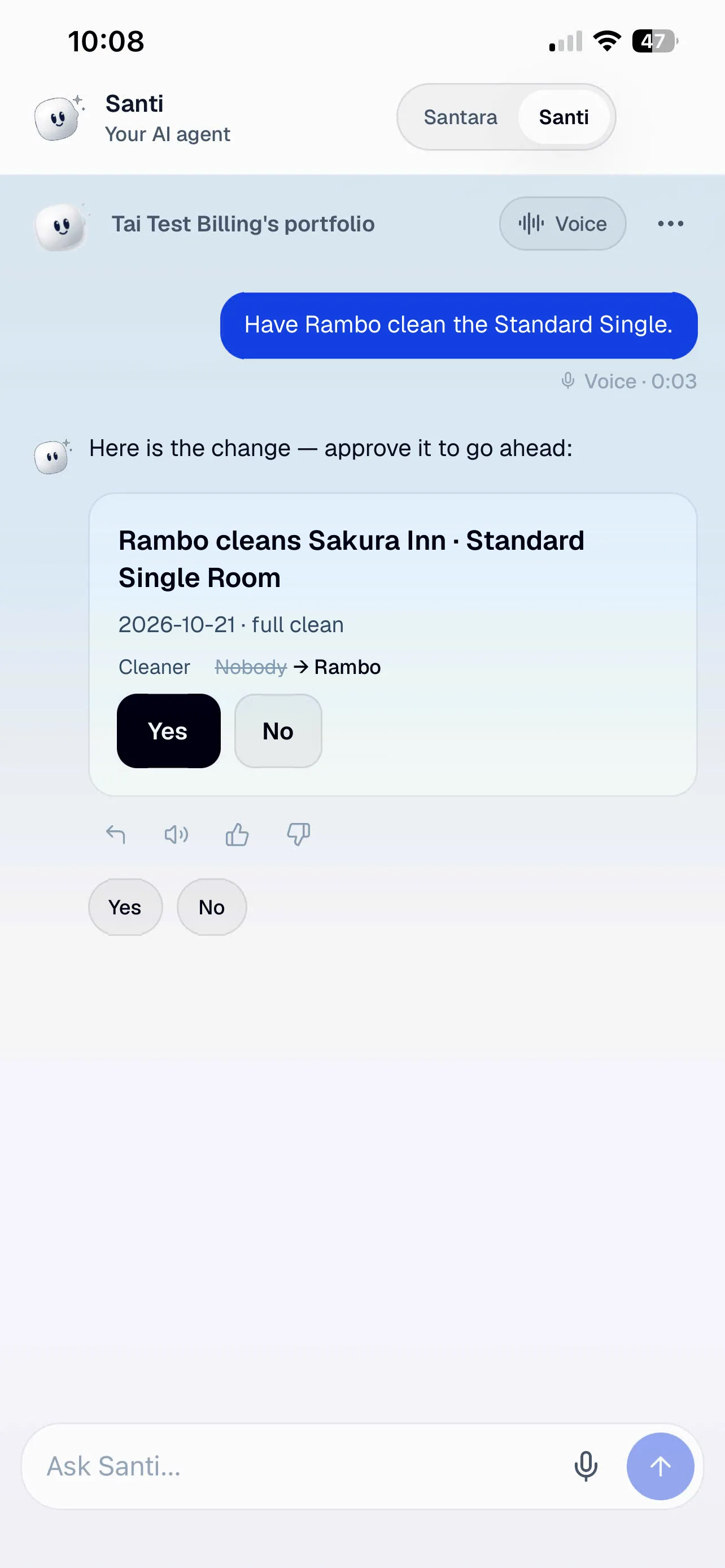 Step 1: the change, with Yes and No