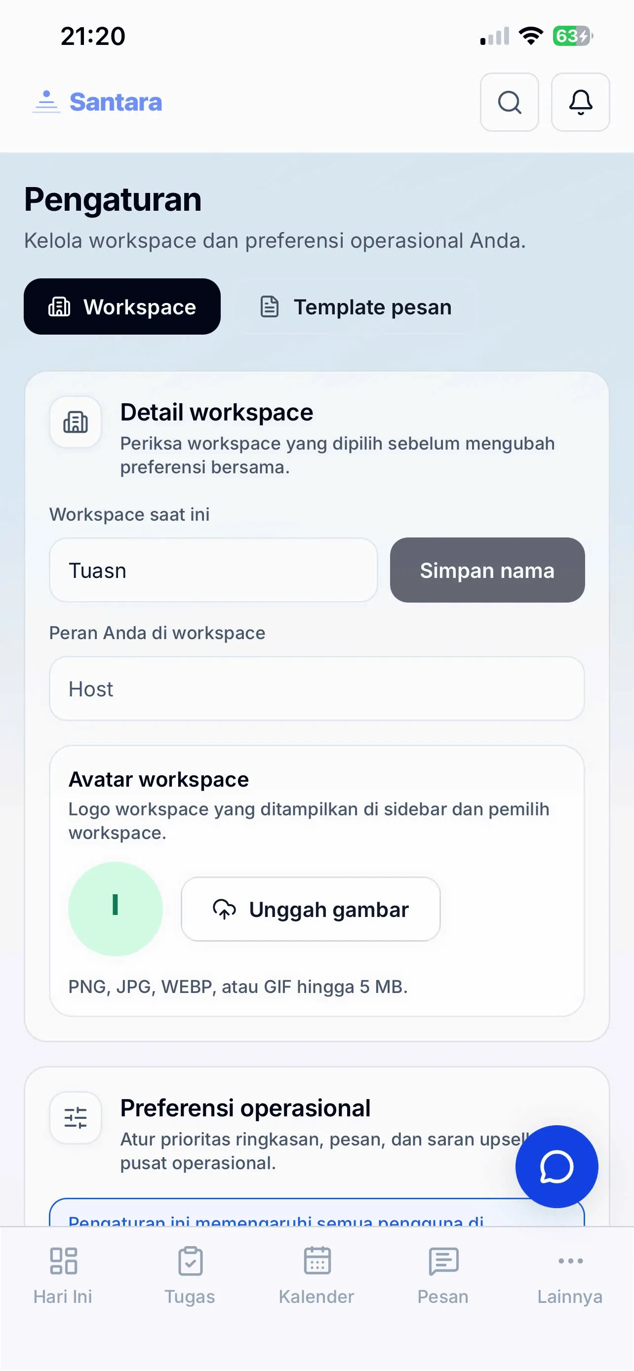 Pengaturan Workspace