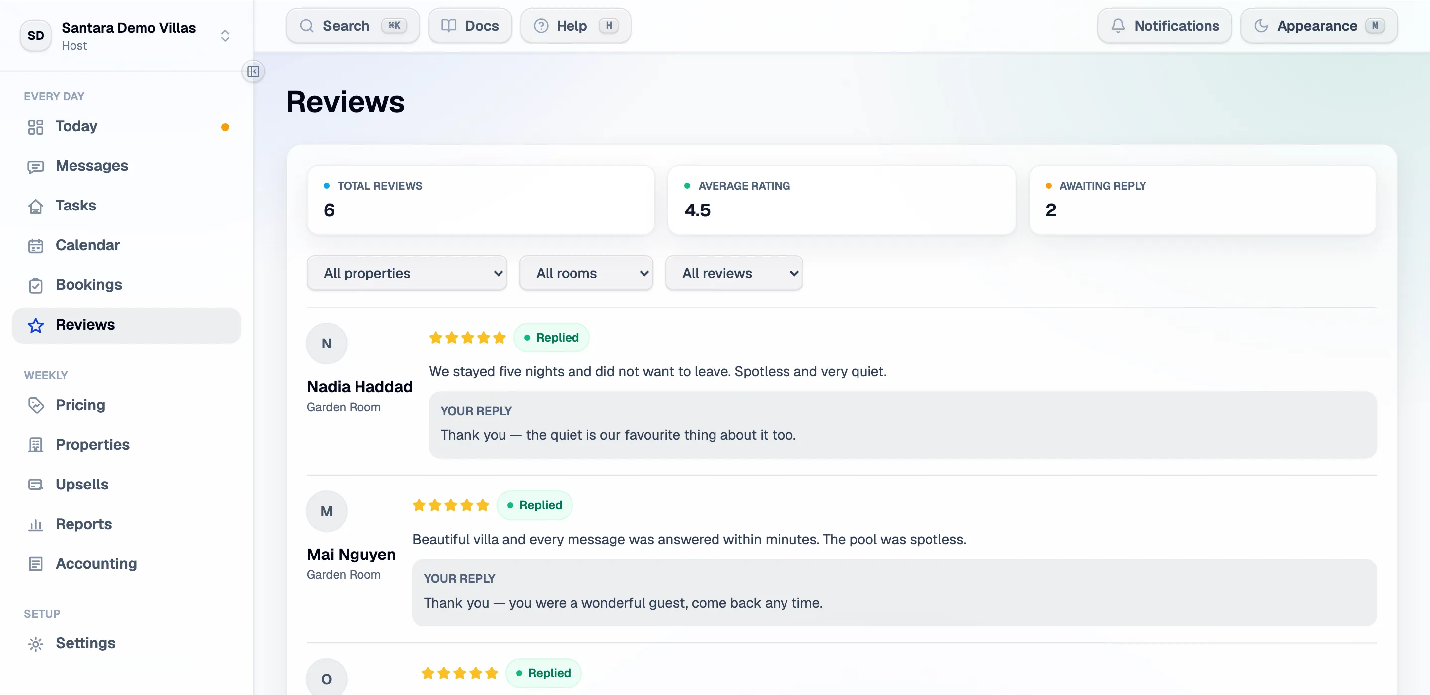 Reviews from every channel, with the ones still awaiting a reply counted at the top.