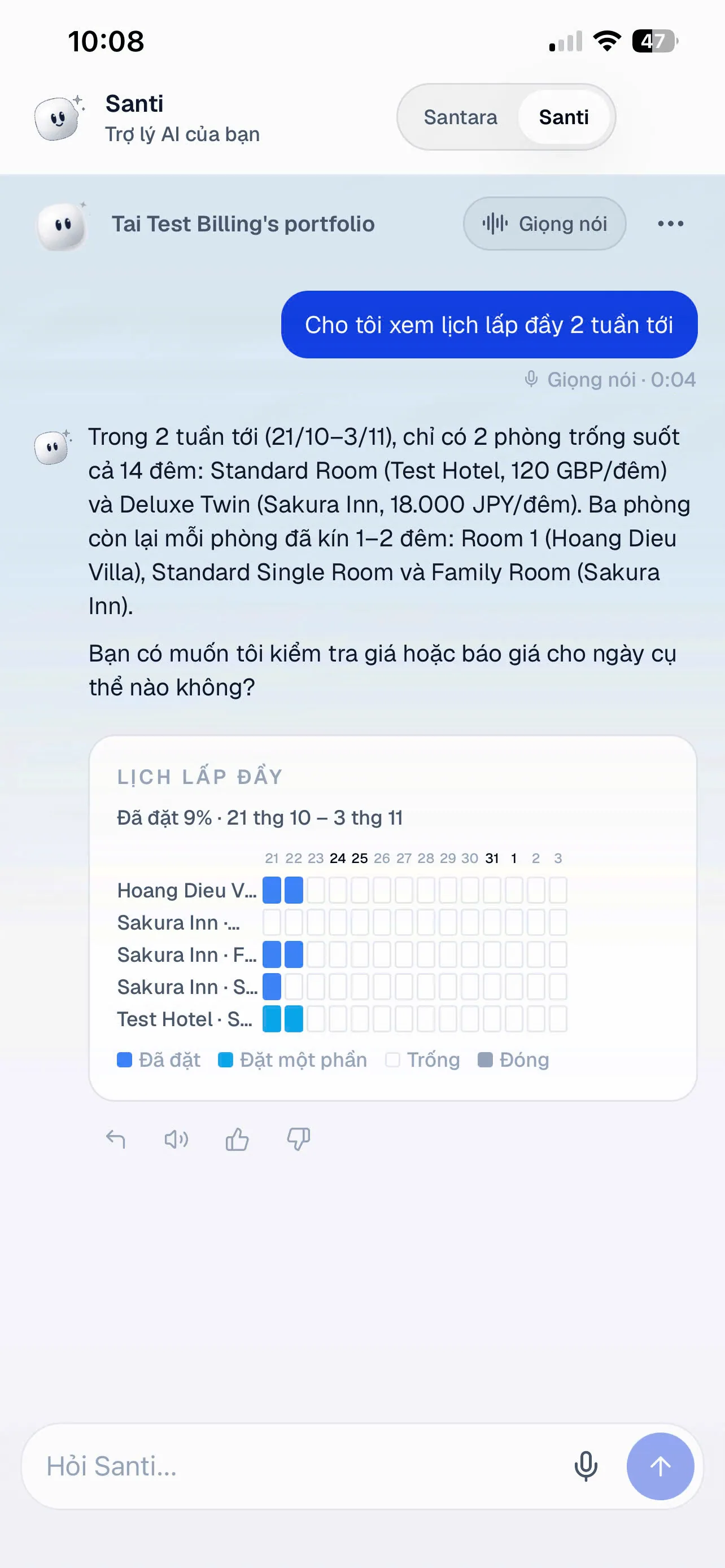 Lịch lấp đầy cho 2 tuần tới