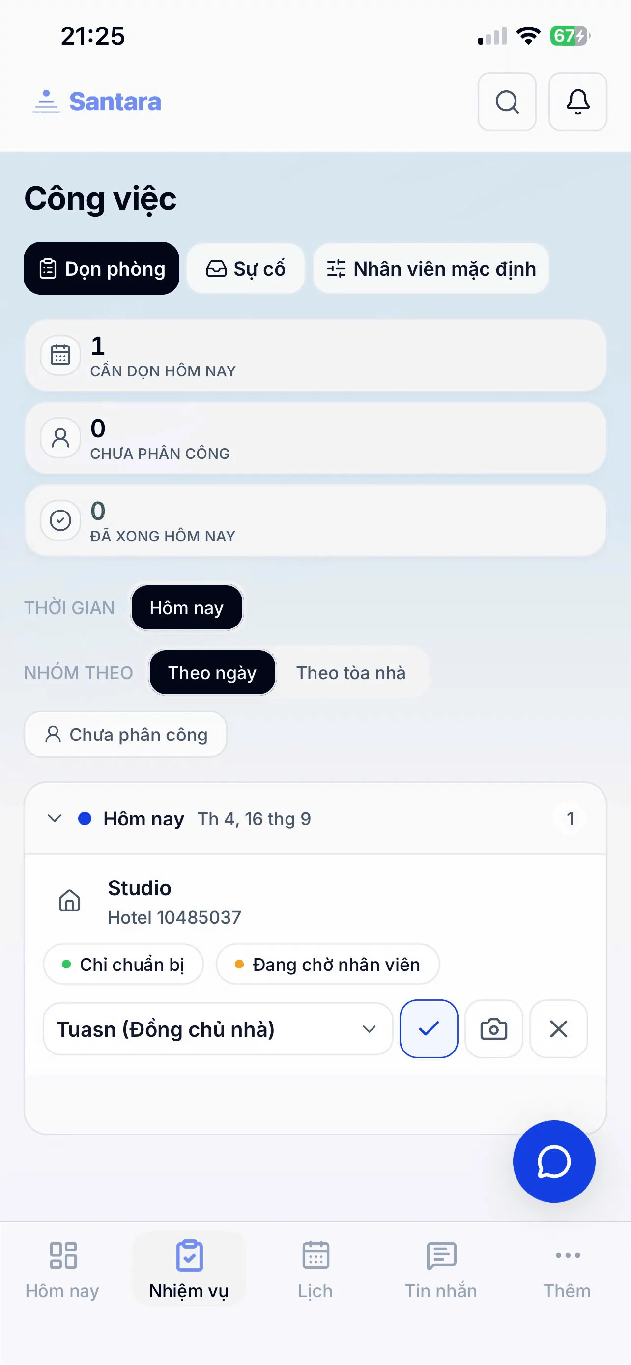 Bảng Công việc Dọn phòng