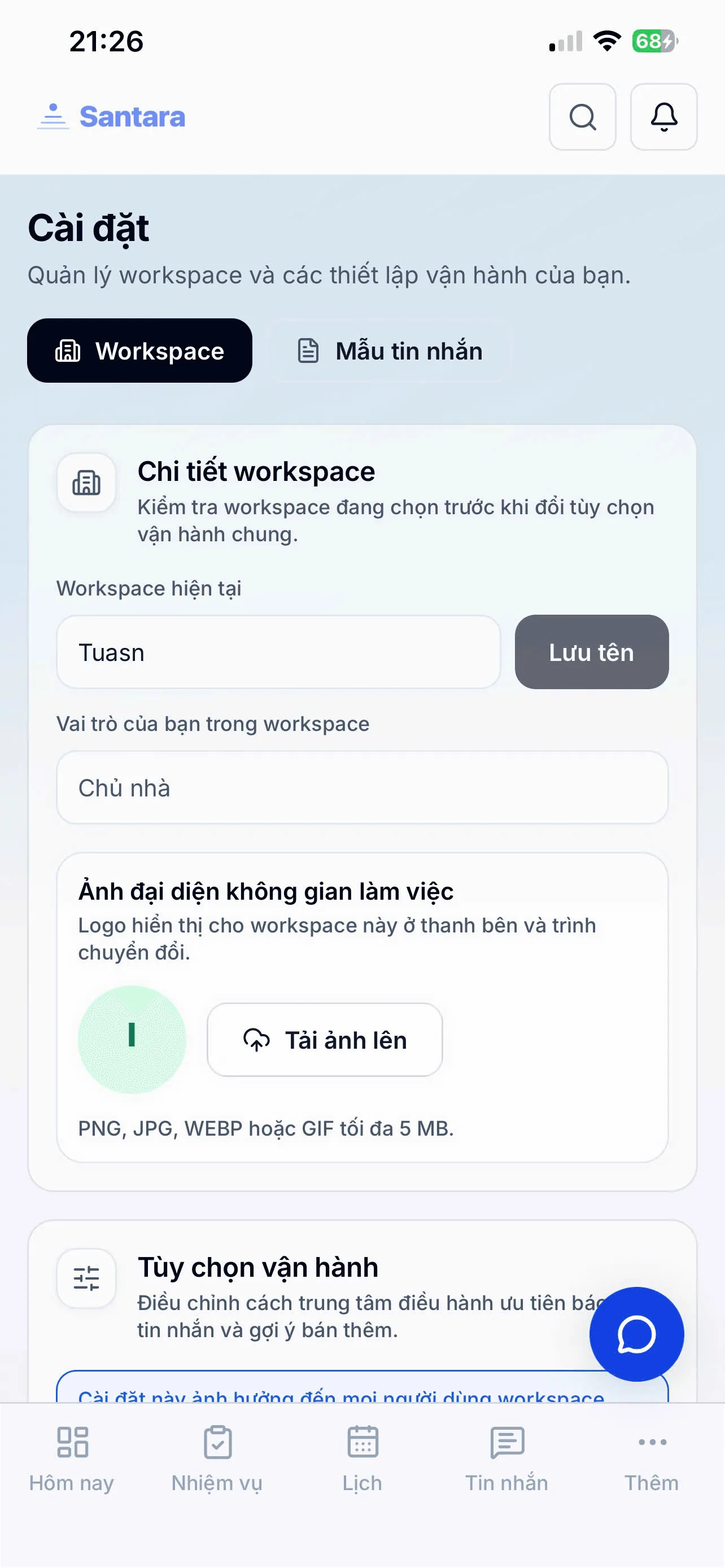 Cài đặt Workspace